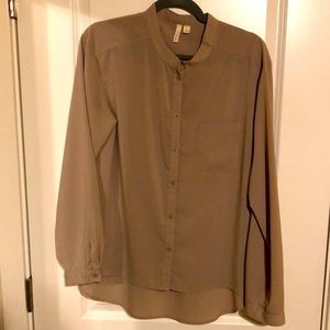 Frenchi Long Sleeve Sheer Button Down Blouse Large